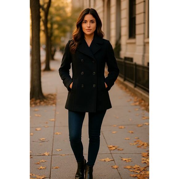 Marc New York Andrew Marc Jackets & Blazers - Marc New York Andrew Marc Peacoat Wool Blend Black Size 6 Double Breasted Lined